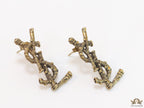 Antique Gold plated alphabet studs with woven texture