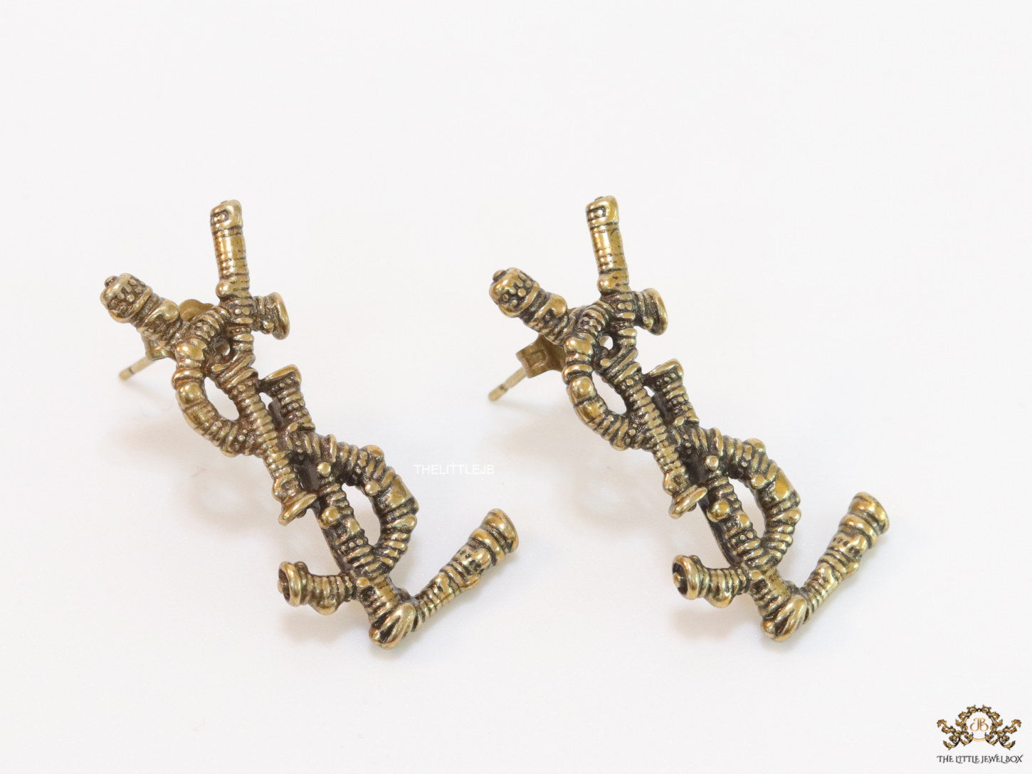 Antique Gold plated alphabet studs with woven texture