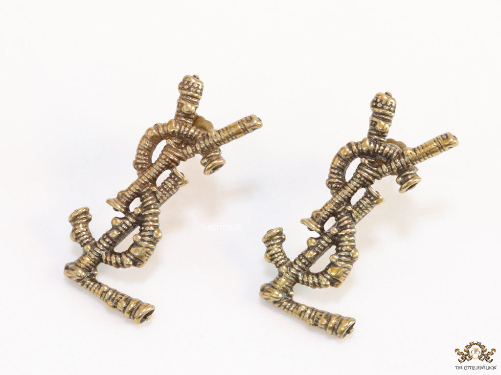 Antique Gold plated alphabet studs with woven texture