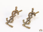Antique Gold plated alphabet studs with woven texture