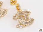 Gold plated cz dangle earrings with twin C motif