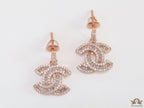 Rose gold plated cz dangle earrings with twin C motif