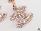 Rose gold plated cz dangle earrings with twin C motif