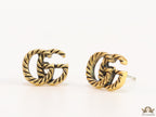 Double G motif studs with rope texture in antique gold finish