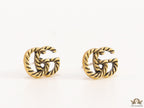 Double G motif studs with rope texture in antique gold finish