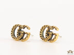 Double G motif studs with rope texture in antique gold finish