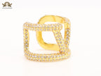 Large cz gold open alphabet V ring