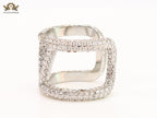 Large cz Silver plated open alphabet V ring