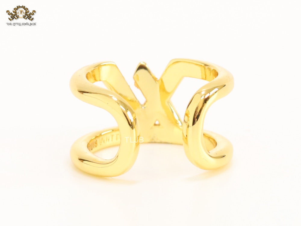 Large cz gold open alphabet L ring