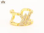 Large cz gold open alphabet L ring