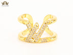 Large cz gold open alphabet L ring