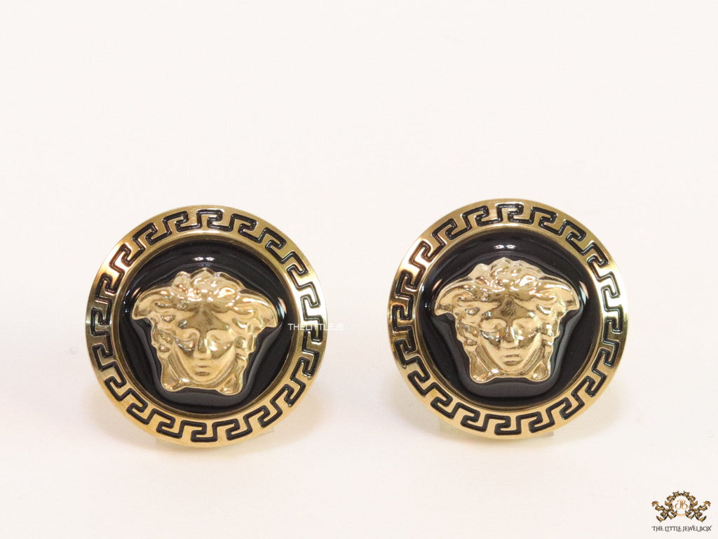 Antique Gold plated 3D Medusa motif on black base and golden details studs