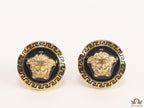 Antique Gold plated 3D Medusa motif on black base and golden details studs
