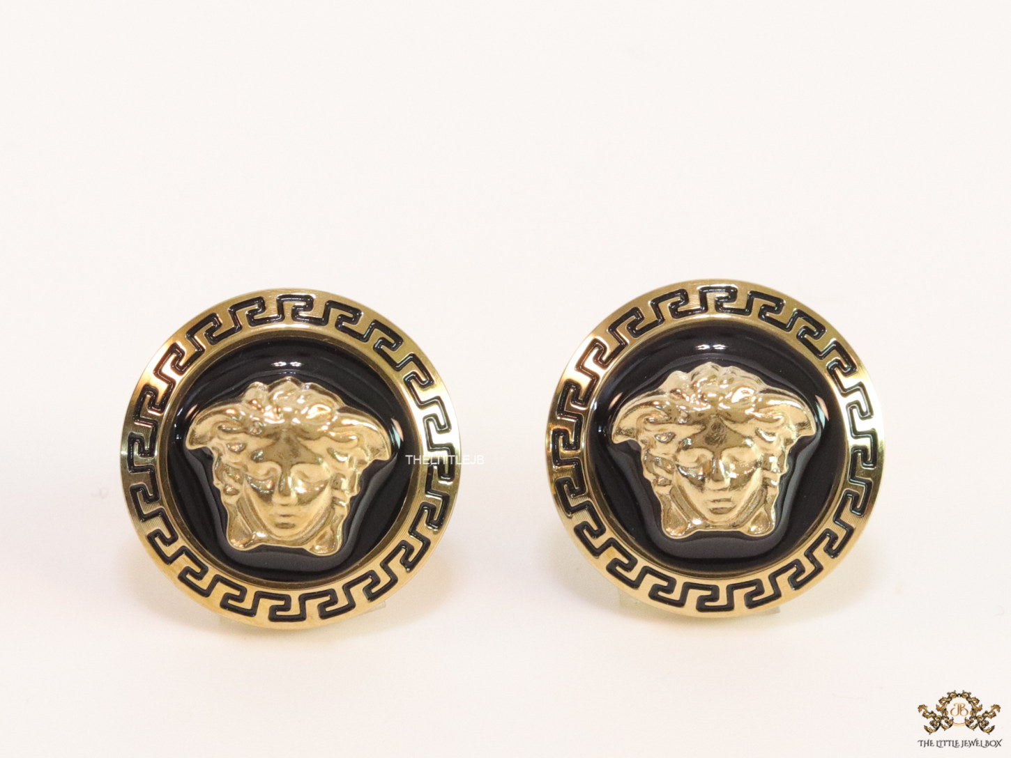 Antique Gold plated 3D Medusa motif on black base and golden details studs