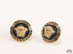 Antique Gold plated 3D Medusa motif on black base and golden details studs