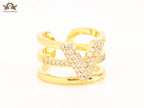 3 layer alphabet V cz band ring