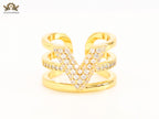 3 layer alphabet V cz band ring