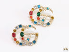Double G golden earrings with multicolor cz stones