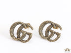 Antique gold plated double G motif studs with honey comb texture
