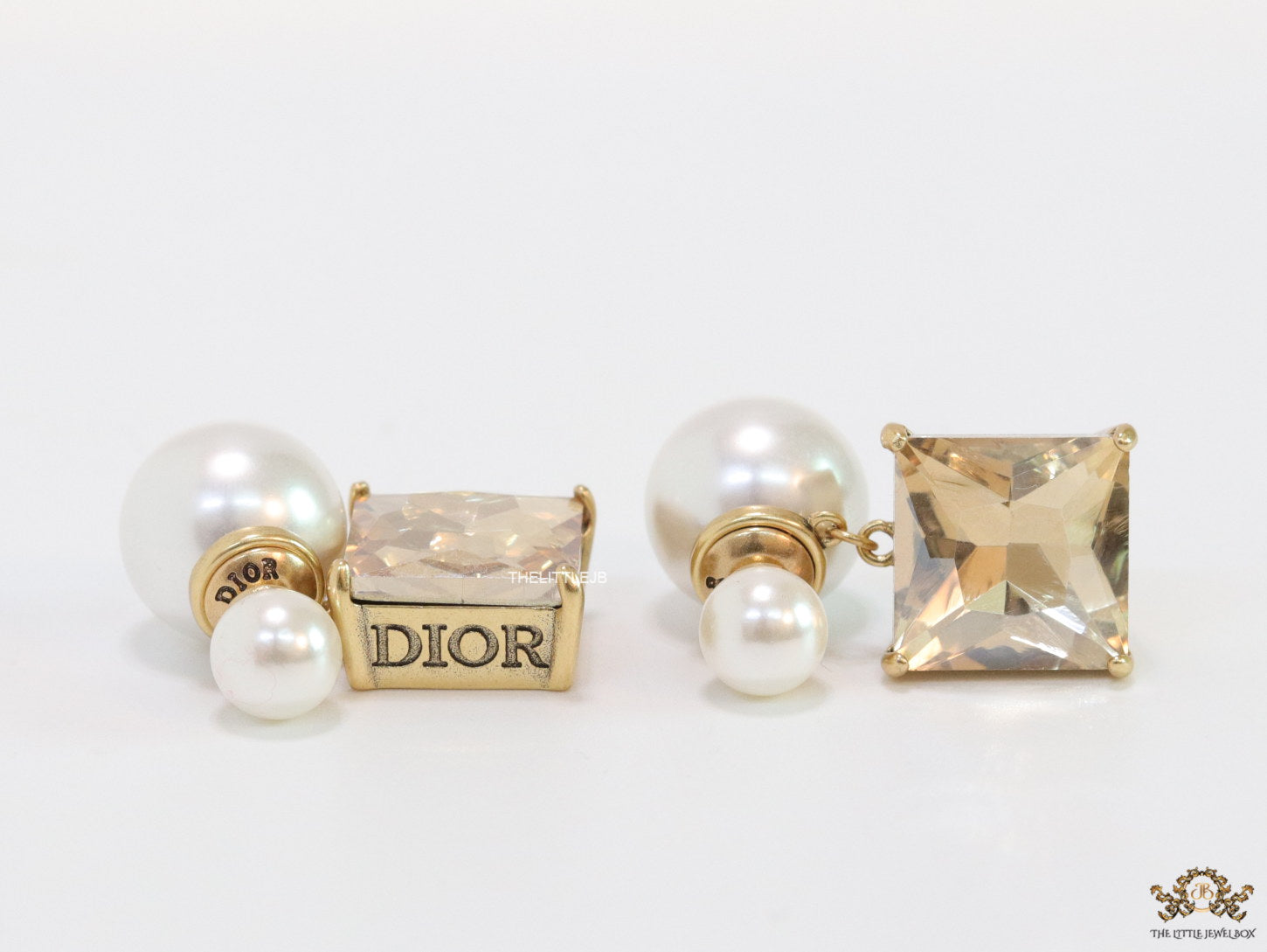 Pearl and color cz drop earrings in gold finish with alphabets