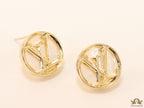 Gold plated alphabet motif studs in golden circular ring