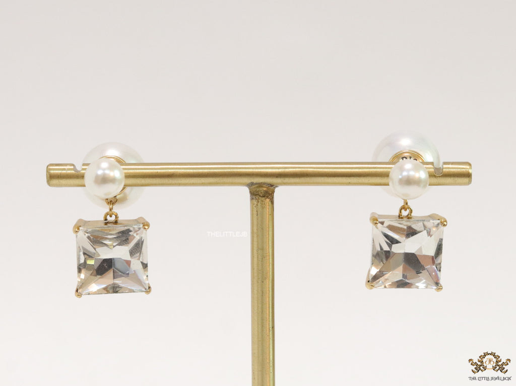 Pearl and cz drop earrings in golden finish with alphabets