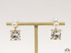 Pearl and cz drop earrings in golden finish with alphabets