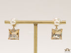 Pearl and color cz drop earrings in gold finish with alphabets