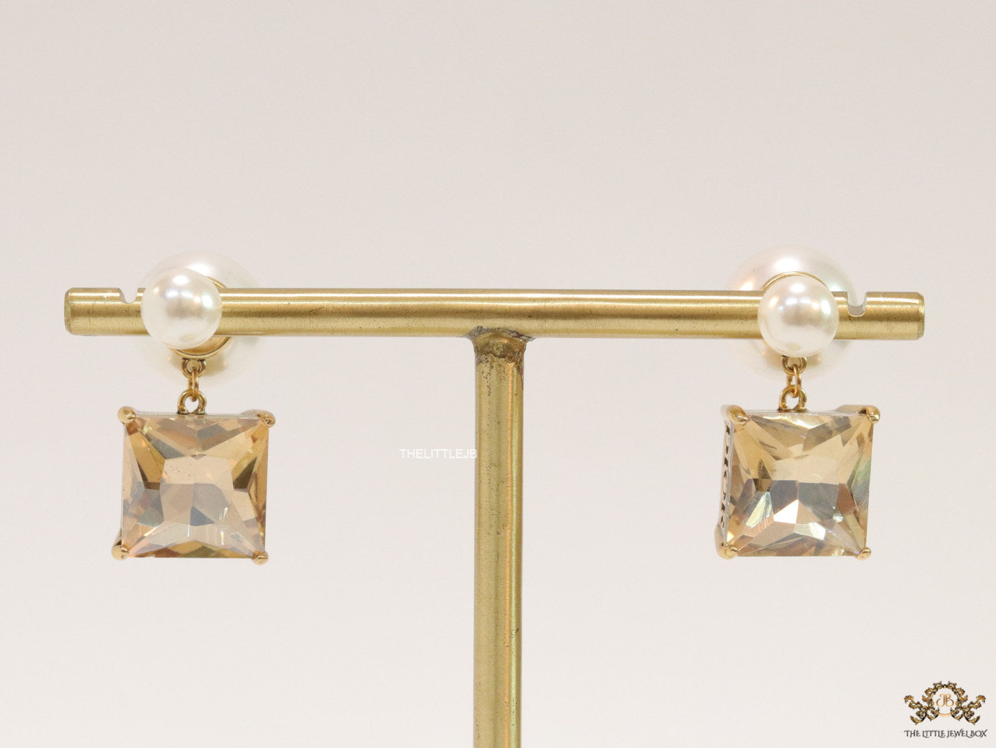 Pearl and color cz drop earrings in gold finish with alphabets