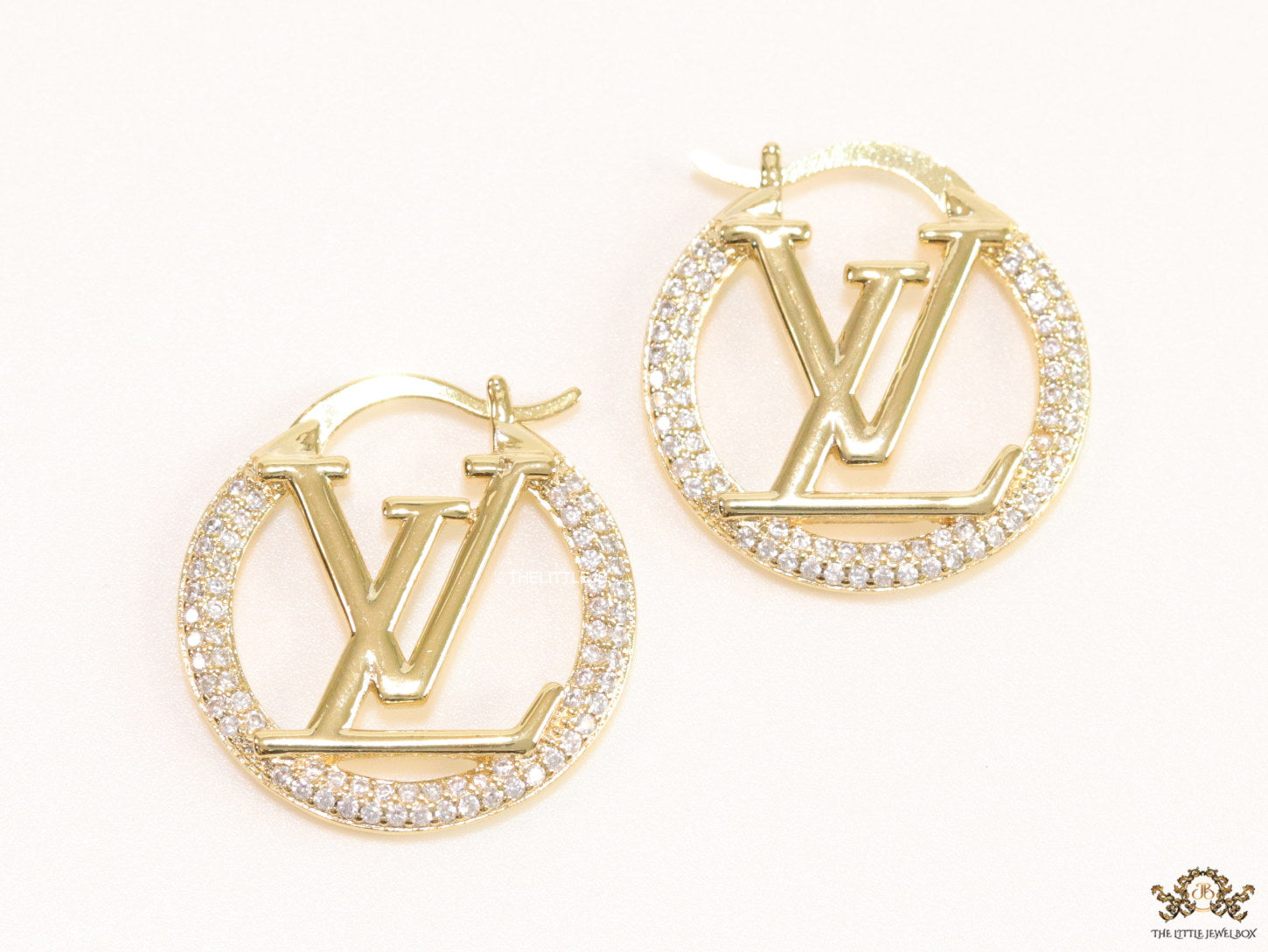 Small gold plated hoops with alphabet motif in cubic zirconia stone 29mm