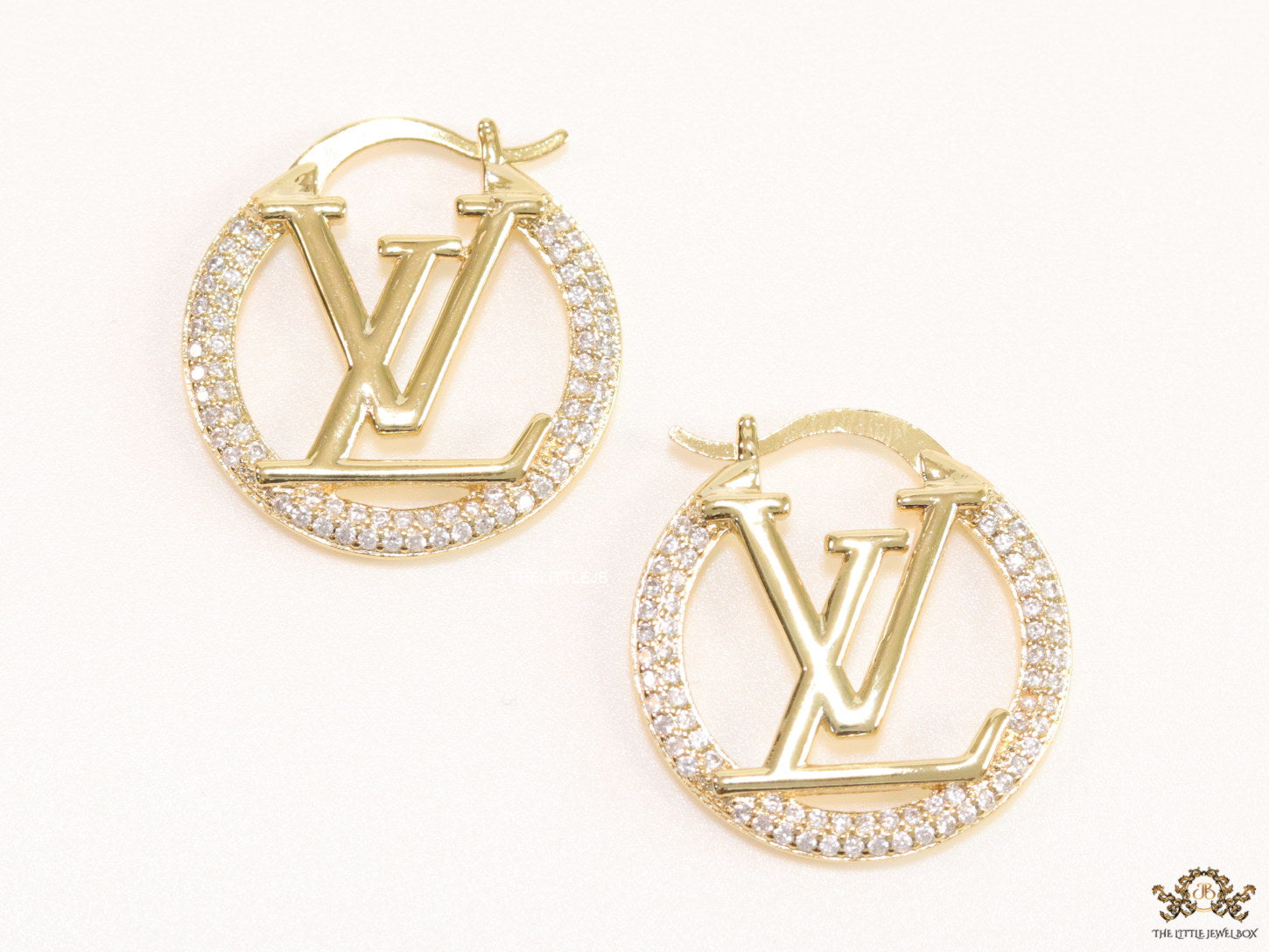 Small gold plated hoops with alphabet motif in cubic zirconia stone 29mm