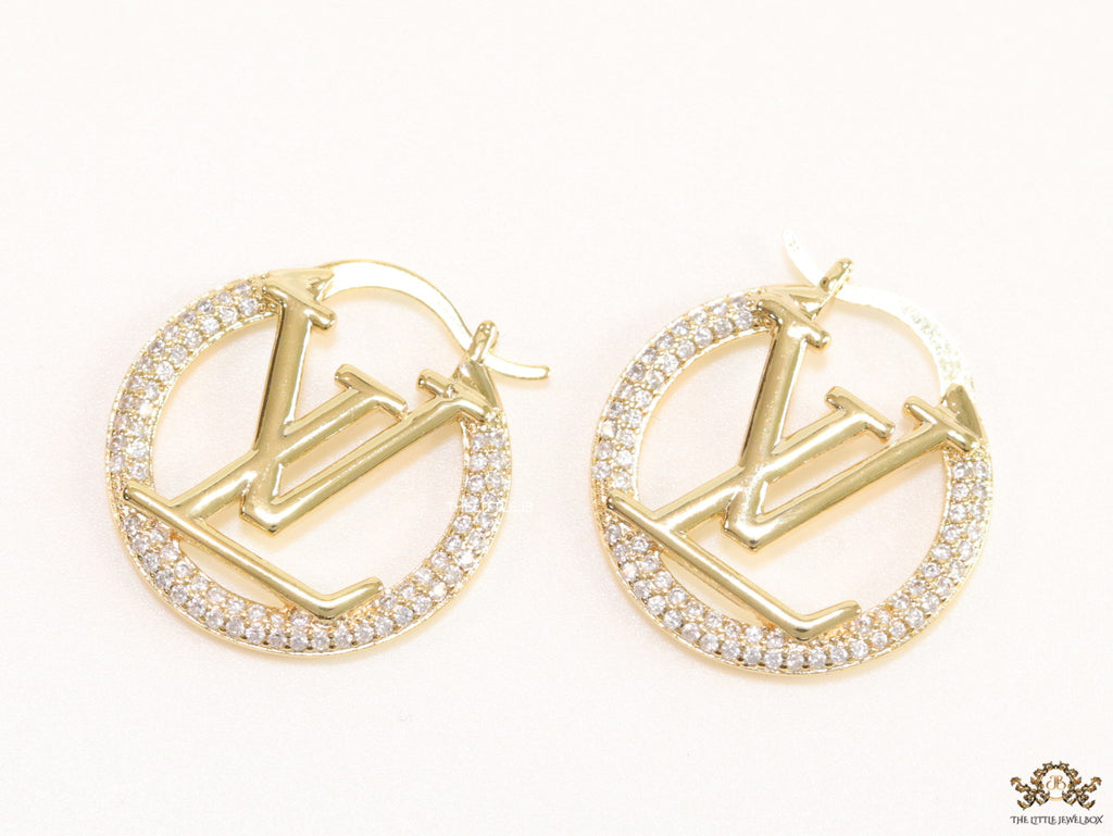 Small gold plated hoops with alphabet motif in cubic zirconia stone 29mm