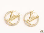 Small gold plated hoops with alphabet motif in cubic zirconia stone 29mm