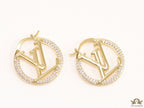 Small gold plated hoops with alphabet motif in cubic zirconia stone 29mm