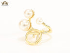 Alphabet F pearl open gold plated ring
