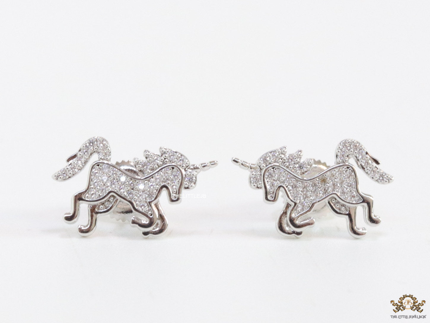 Unicorn cz stud earrings in platinum 15mm