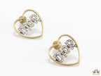 Matt gold plated heart shaped earrings with cz alphabets