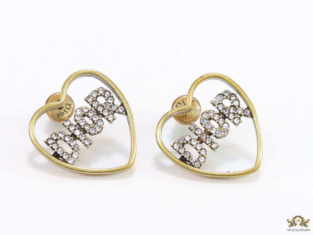 Matt gold plated heart shaped earrings with cz alphabets