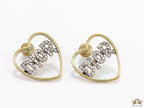 Matt gold plated heart shaped earrings with cz alphabets