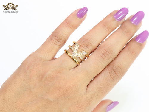 3 layer alphabet V cz band ring