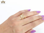 Large cz gold open alphabet L ring