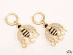 Simple gold plated hoops with golden and cubic zirconia stone queen bee and alphabets
