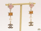 Double C dangles with pink, orange stones, pearls and cz