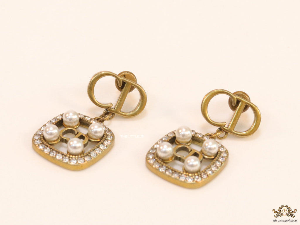 Antique gold plated alphabet motif studs with cubic zirconia stones, white pearl and alphabets