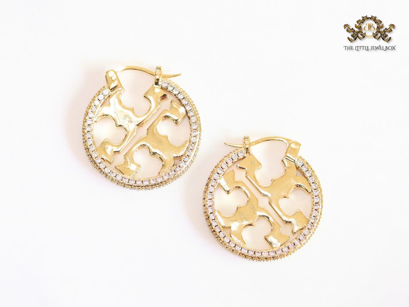 Alphabet T CZ and gold hoops