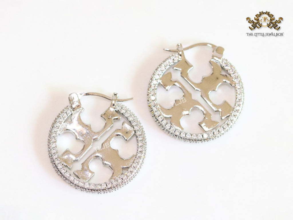 Alphabet T Cz and platinum hoops