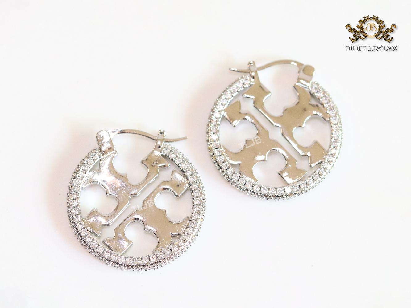Alphabet T Cz and platinum hoops