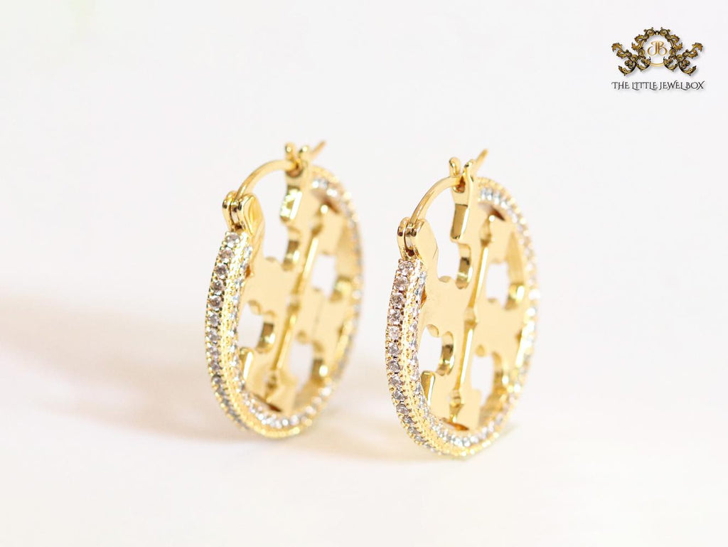 Alphabet T CZ and gold hoops