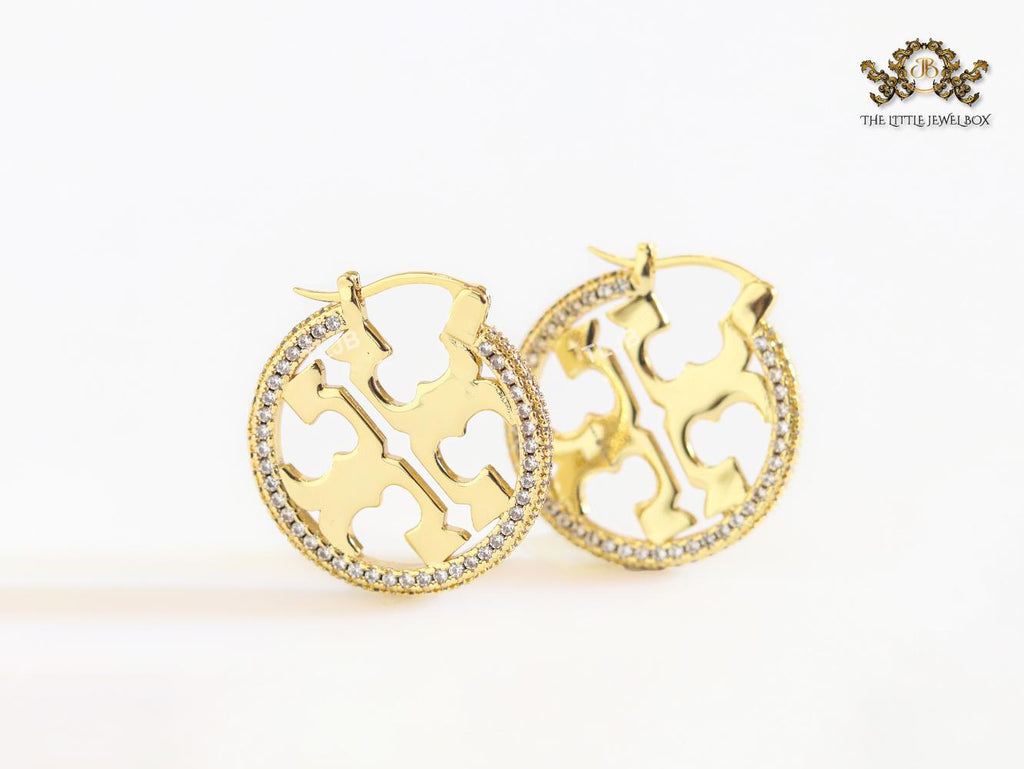 Alphabet T CZ and gold hoops