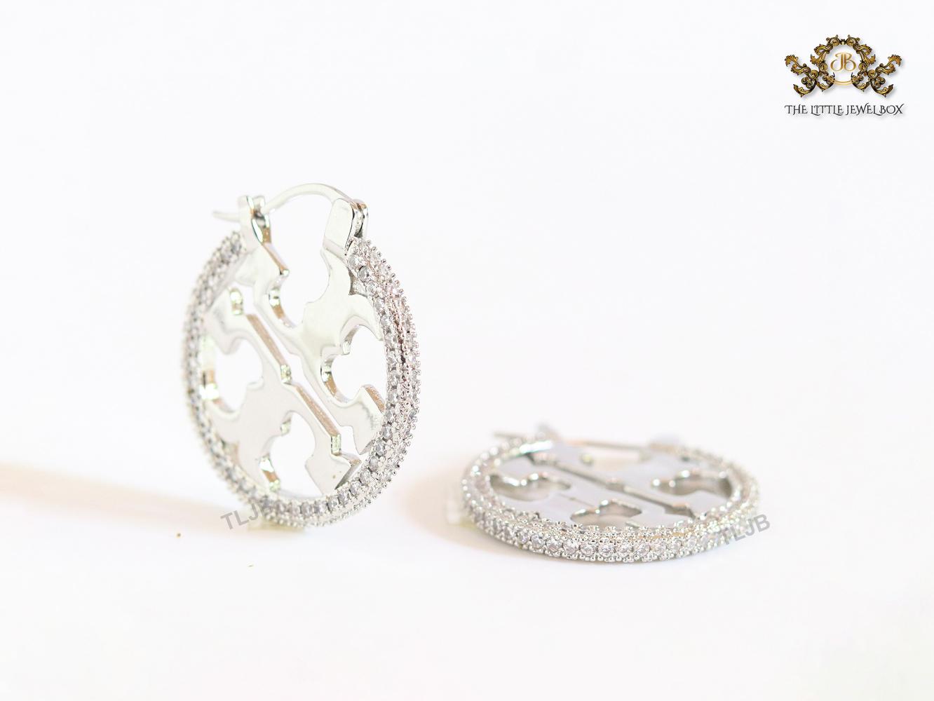 Alphabet T Cz and platinum hoops